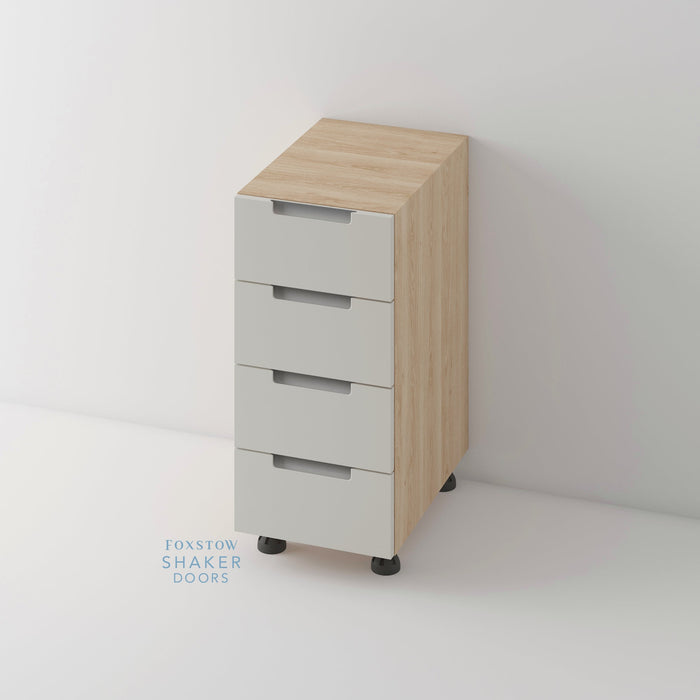 Painted, Stop J Groove Stainless Steel Insert Kitchen Door and Roble Oak Cabinet