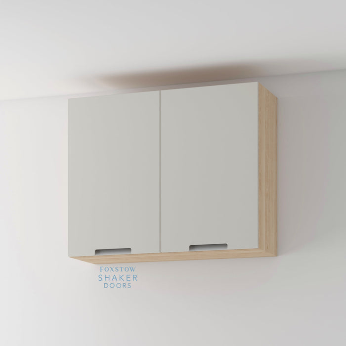 Painted, Stop J Groove Stainless Steel Insert Kitchen Door and Roble Oak Cabinet