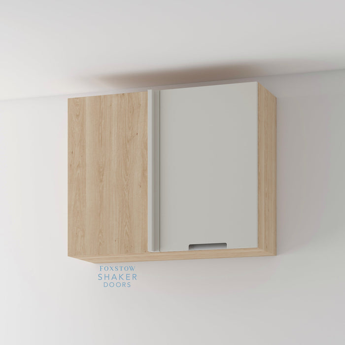 Painted, Stop J Groove Stainless Steel Insert Kitchen Door and Roble Oak Cabinet