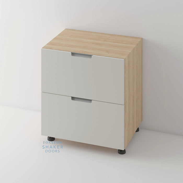 Painted, Stop J Groove Stainless Steel Insert Kitchen Door and Roble Oak Cabinet