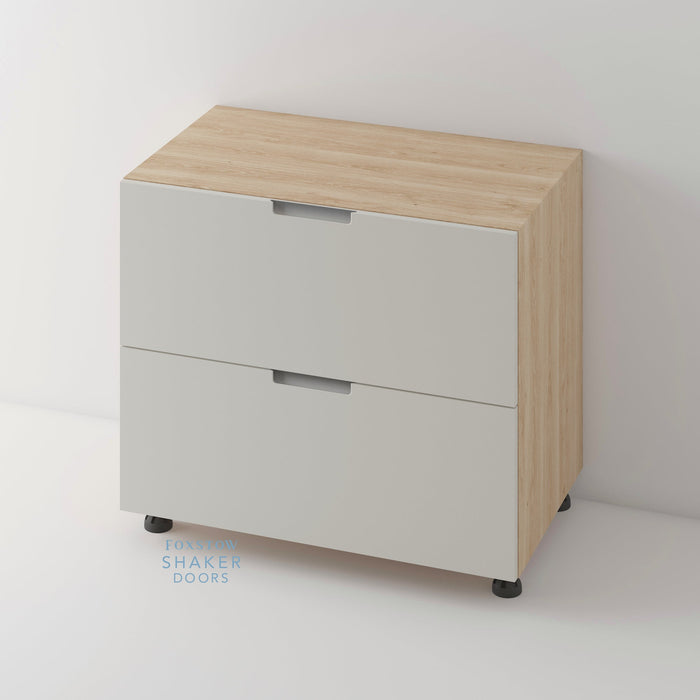 Painted, Stop J Groove Stainless Steel Insert Kitchen Door and Roble Oak Cabinet