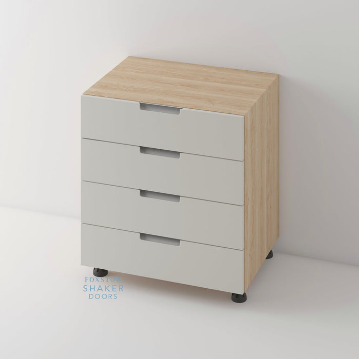 Painted, Stop J Groove Stainless Steel Insert Kitchen Door and Roble Oak Cabinet
