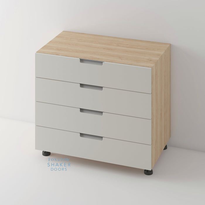 Painted, Stop J Groove Stainless Steel Insert Kitchen Door and Roble Oak Cabinet