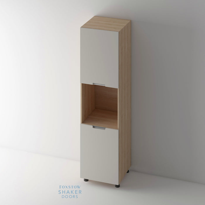 Painted, Stop J Groove Stainless Steel Insert Kitchen Door and Roble Oak Cabinet