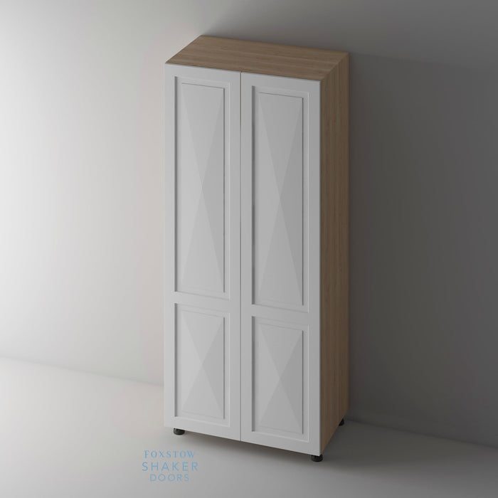 Primed, Shaker Kitchen Door with Diamond Panel and Blanco Cabinet