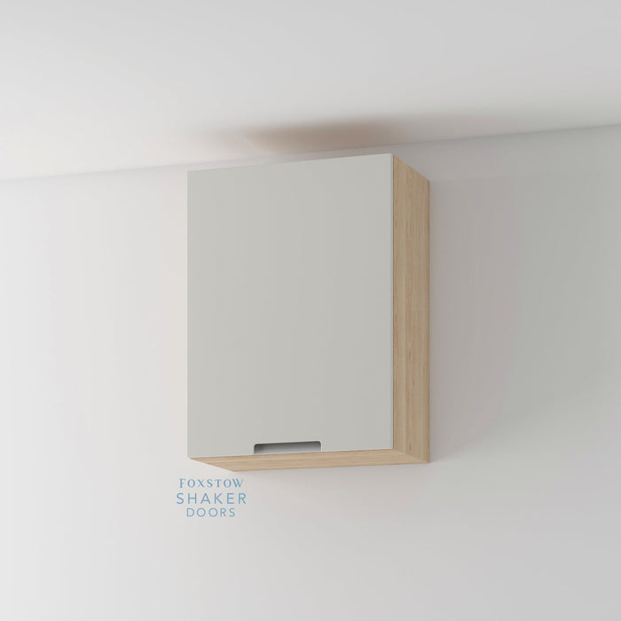 Painted, Stop J Groove Stainless Steel Insert Kitchen Door and Roble Oak Cabinet