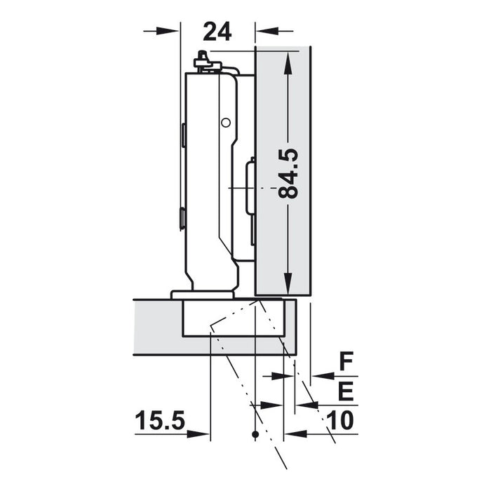 Concealed Cup Hinge, 120° Standard, Full Overlay Mounting, Tiomos with 2mm Cruciform Fixing Plate