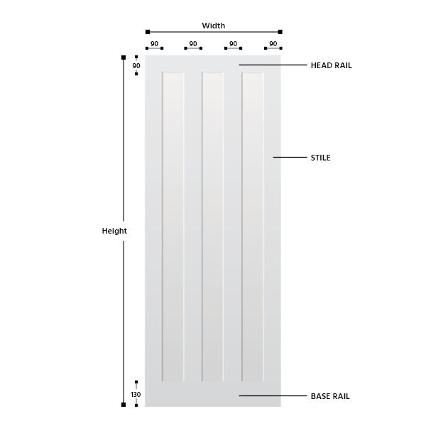 3 Panel Vertical Primed Hardwood Door