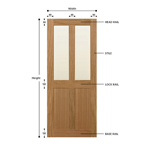 Top Half Glazed 4 Vertical Panel Solid Oak Door