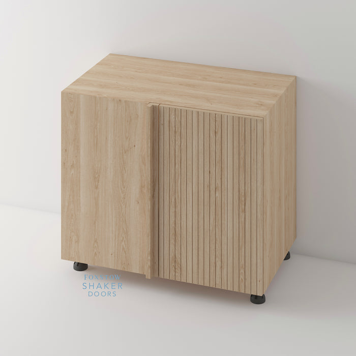 Oak, Flat Grooved Panel Kitchen Door and Natural Oak Cabinet
