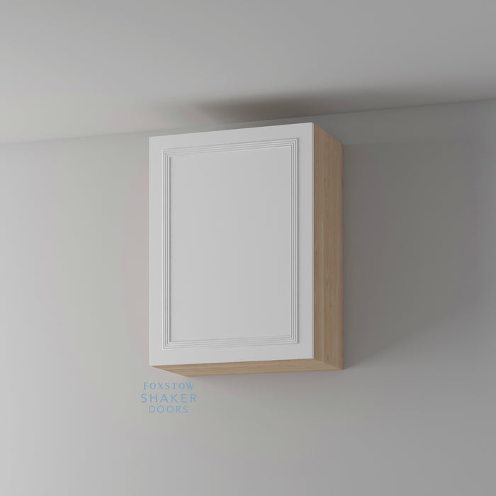 Primed, Flat Reed Moulding Kitchen Door and Natural Oak Cabinet