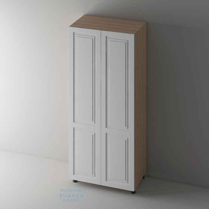 Primed, Stepped Panel Shaker Kitchen Door and Natural Oak Cabinet