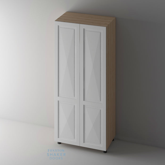 Primed, Shaker Kitchen Door with Diamond Panel and Natural Oak Cabinet