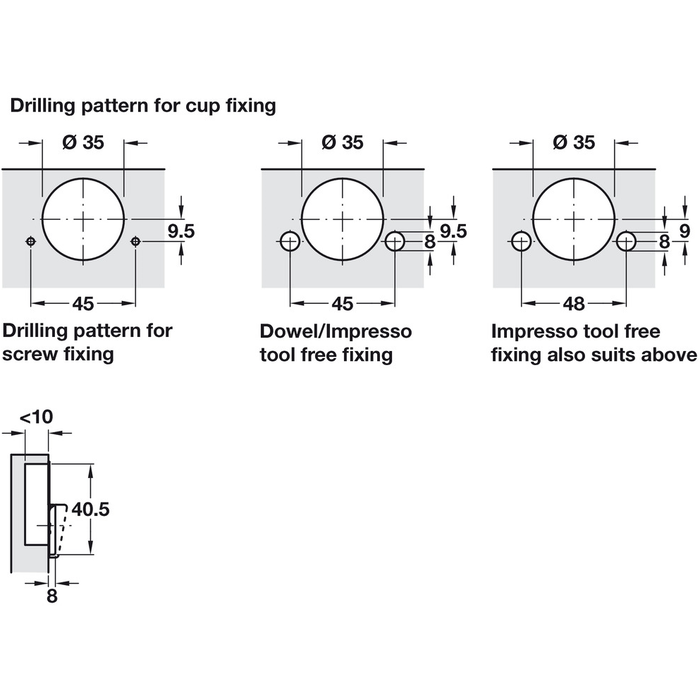 Concealed Cup Hinge, Pie-Cut Corner Hinge, with Full-Cup Drill Hole, Tiomos Pcc