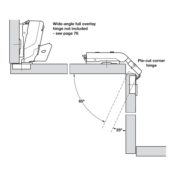 Concealed Cup Hinge, Pie-Cut Corner Hinge, with Full-Cup Drill Hole, Tiomos Pcc